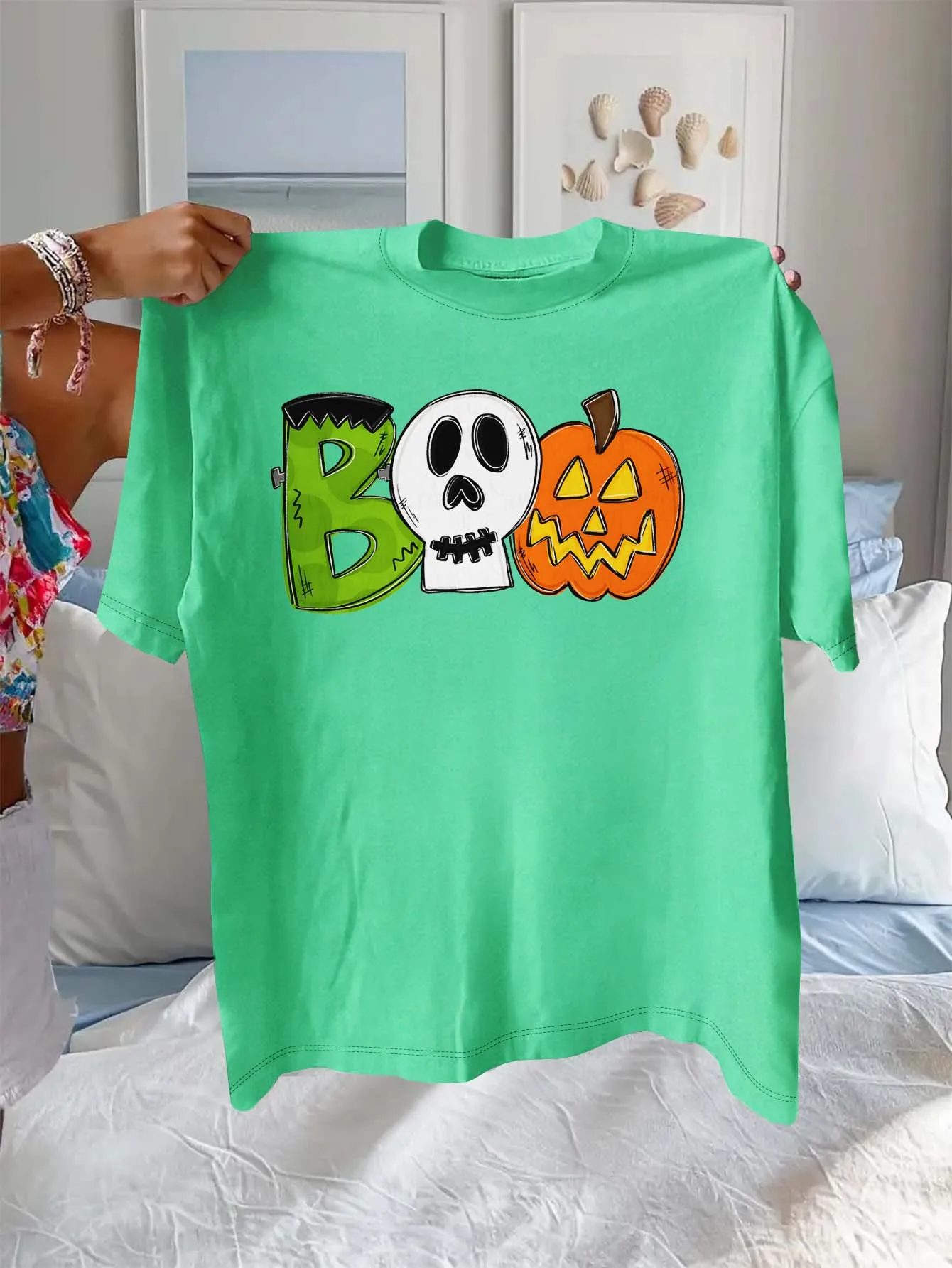 

Модный дизайн Boo больших размеров с изысканной модной одеждой с черепом монстра и тыквой