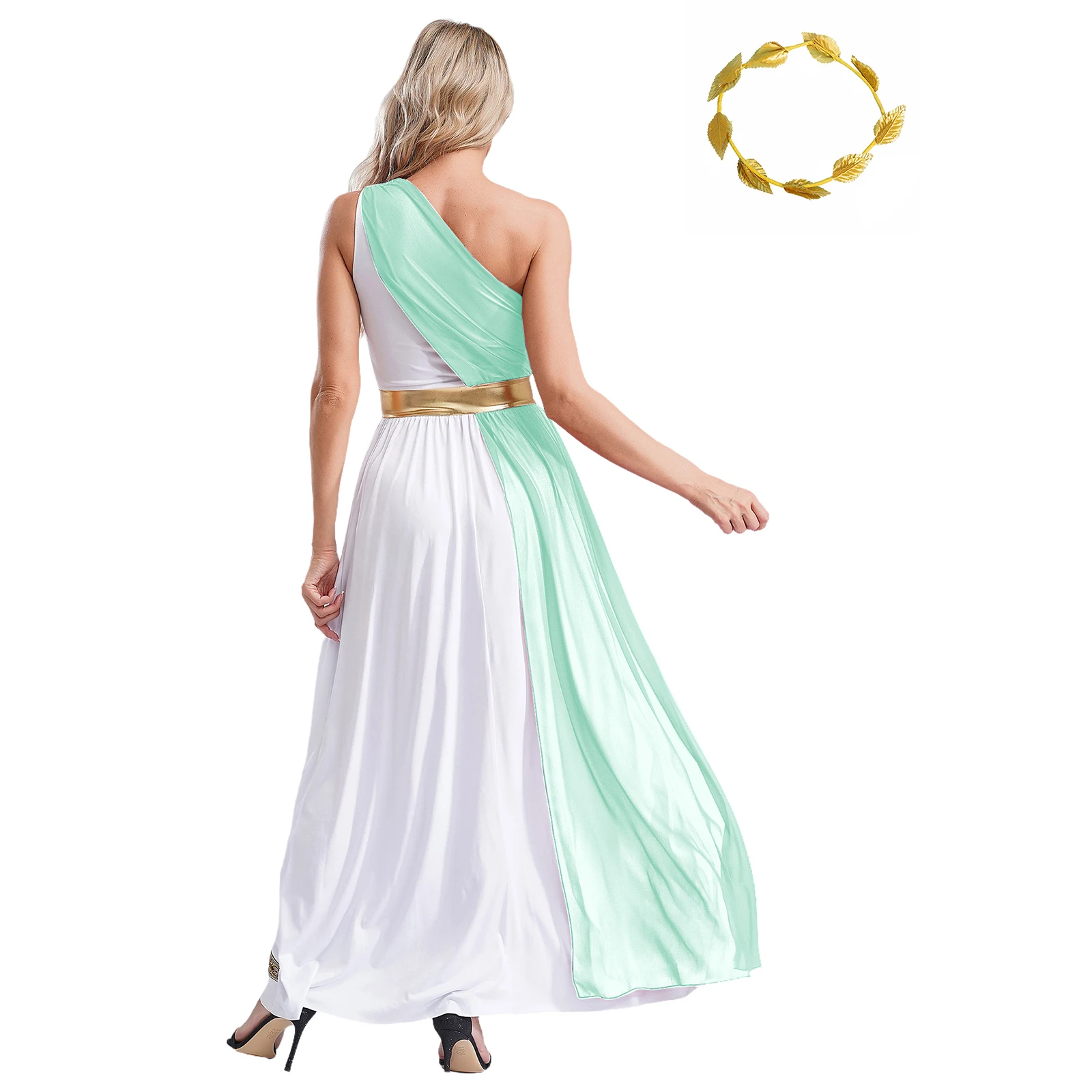 Womens Ancient Greek Toga Dress Halloween Costume Lyrical Praise Dancewear One Shoulder Greece Roman Grecian Queen Cosplay Robe