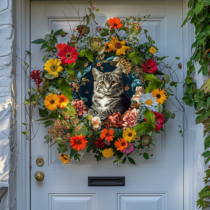 Indywidualne aluminiowe malarstwo dekoracyjne Grey Tabby Cat - Unikalne ozdoby dla zwierząt Pamiątkowe nagrobki |   Idealne prezenty na Halloween