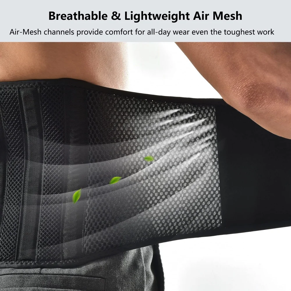 Air Mesh Back Brace for Men Women Lower Back Pain Relief with 6 Stays, Anti-skid, Adjustable Lumbar Support Belt for Sciatica