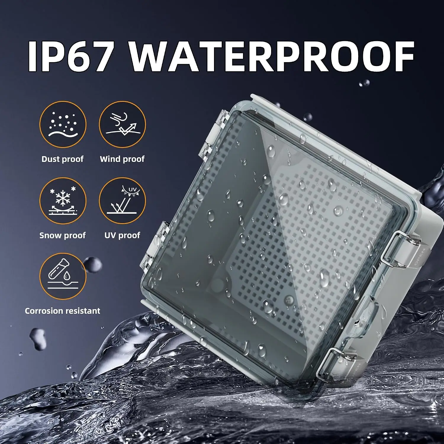 160X160X90MM Outdoor Electrical Box Weatherproof Junction Box IP67 ABS Box with  Stainless Latch, Aluminum DIN Rail for Home DIY