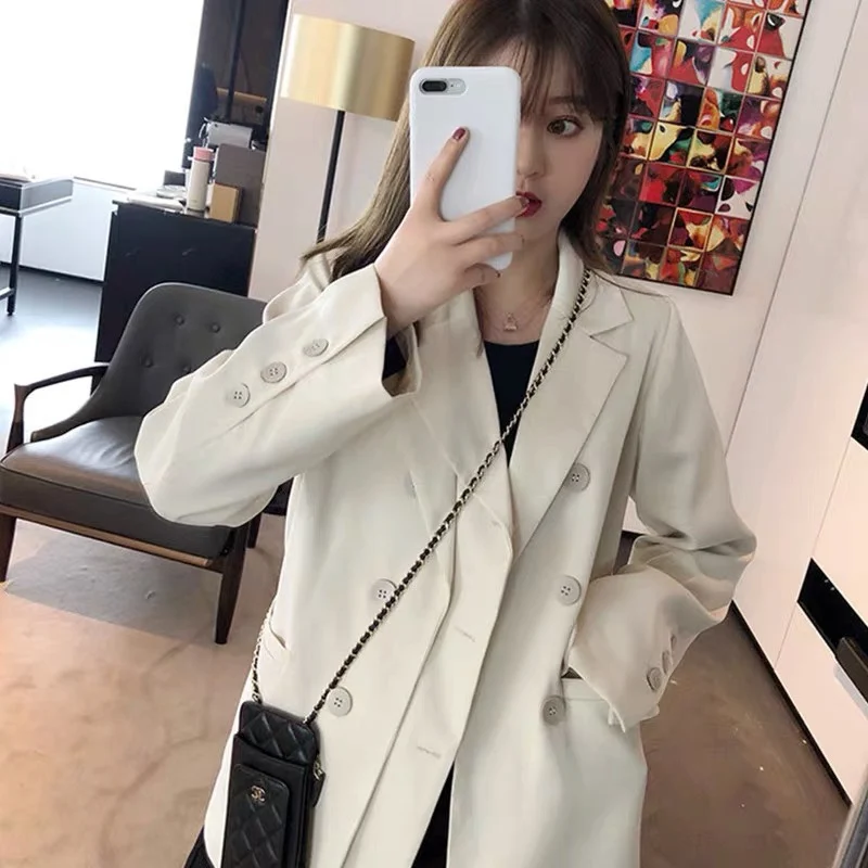 

Woman's Autumn/winter British Style Short Irregular Placket Blazers Retro Casual Solid Color Loose Double-breasted Suit Jacket