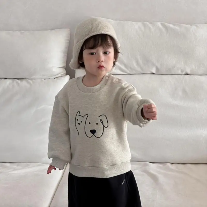 

2025 Winter New Baby Long Sleeve Fleece Sweatshirt Cotton Boy Girls Cartoon Print Pullover Plus Velvet Thick Infant Warm Clothes
