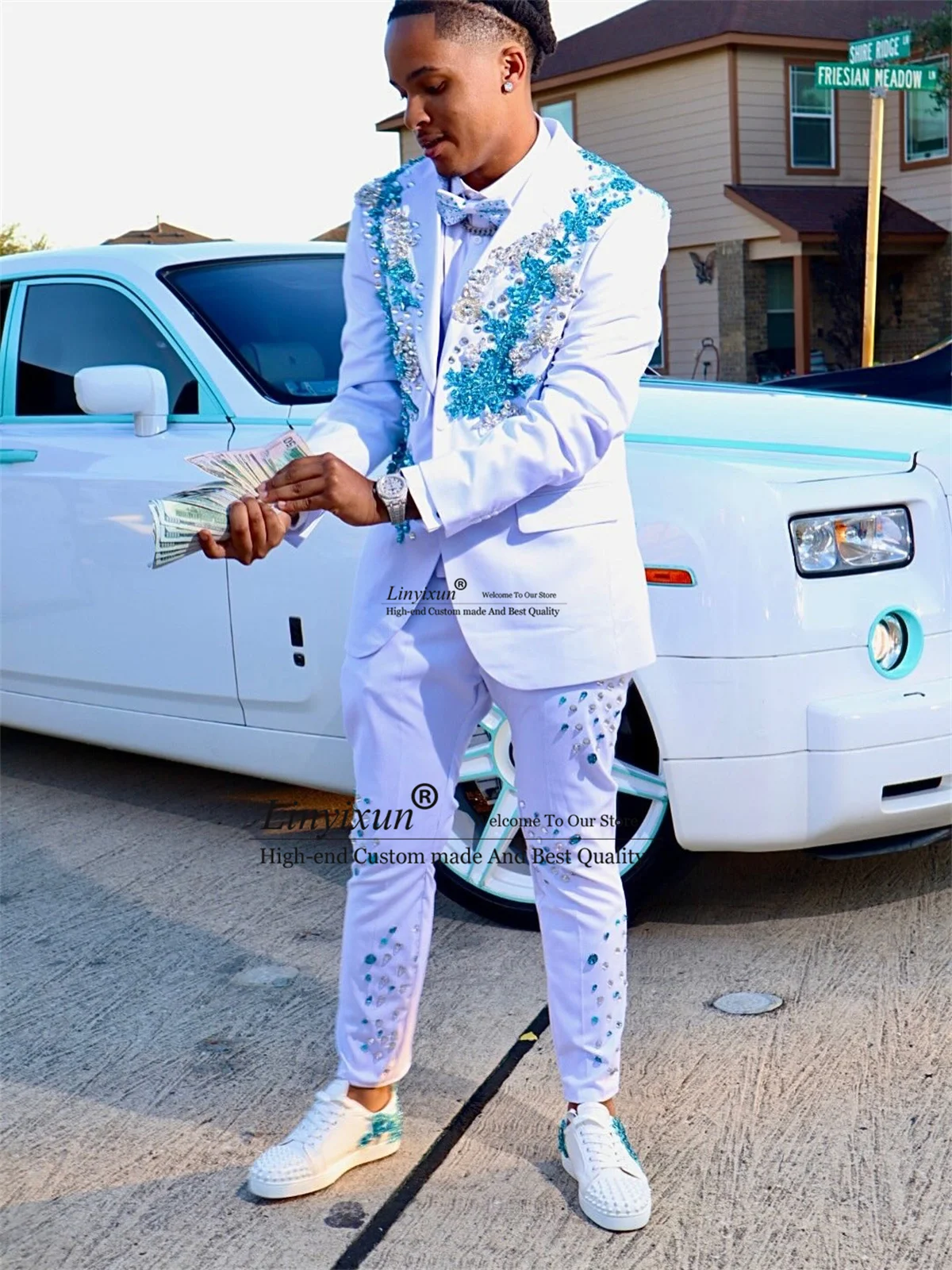 Luxury Embroidered Diamond Tuxedo Men Suit Customized Slim Groom Party Male Prom Blazers 3 Piece Sets Wedding Tuxedo ropa hombre