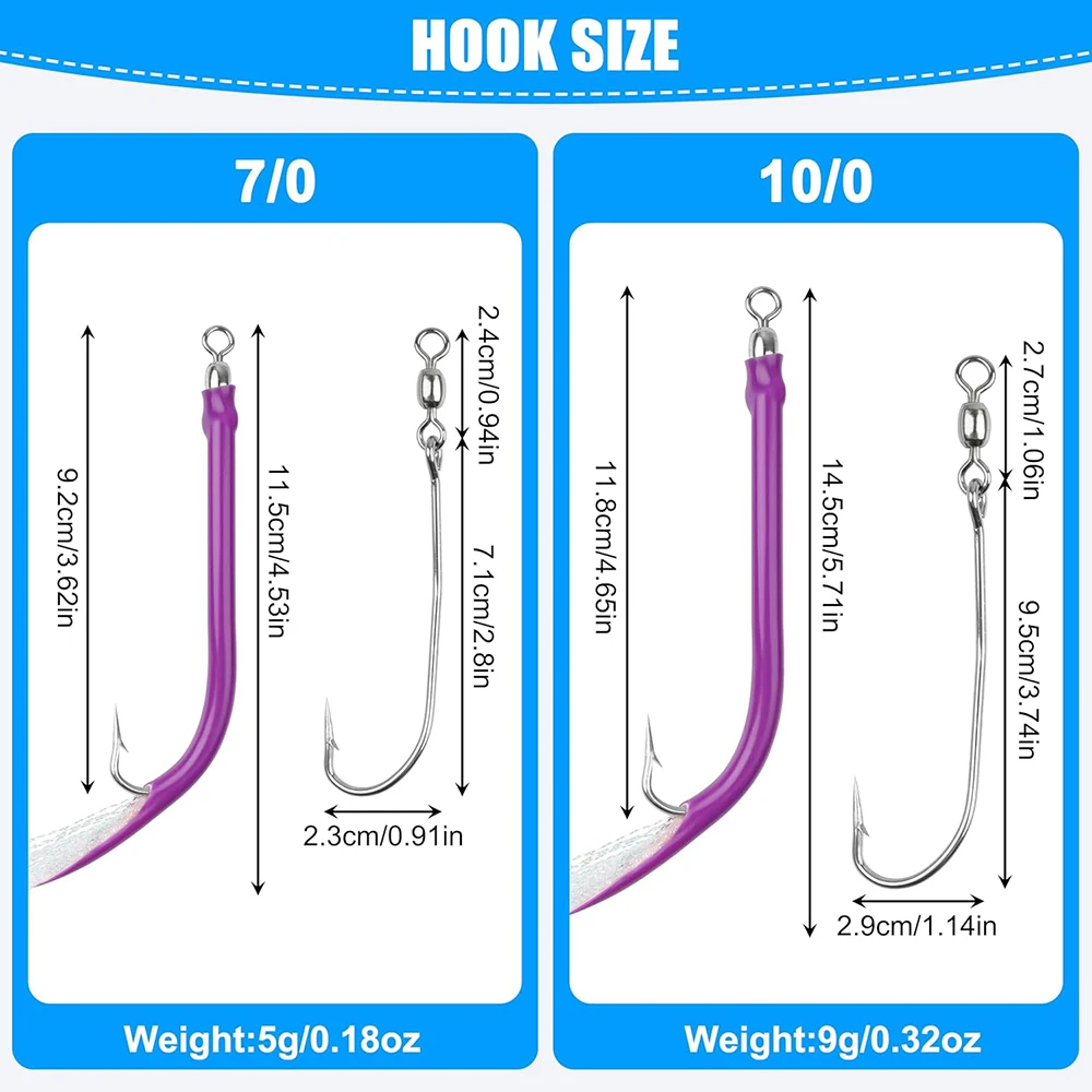 10Pcs Trolling Tube Fishing Lure  Cod Rig Tube Teaser with Stainless Steel J Hook Striped Bass Offshore Big Game jigs fishing view 2