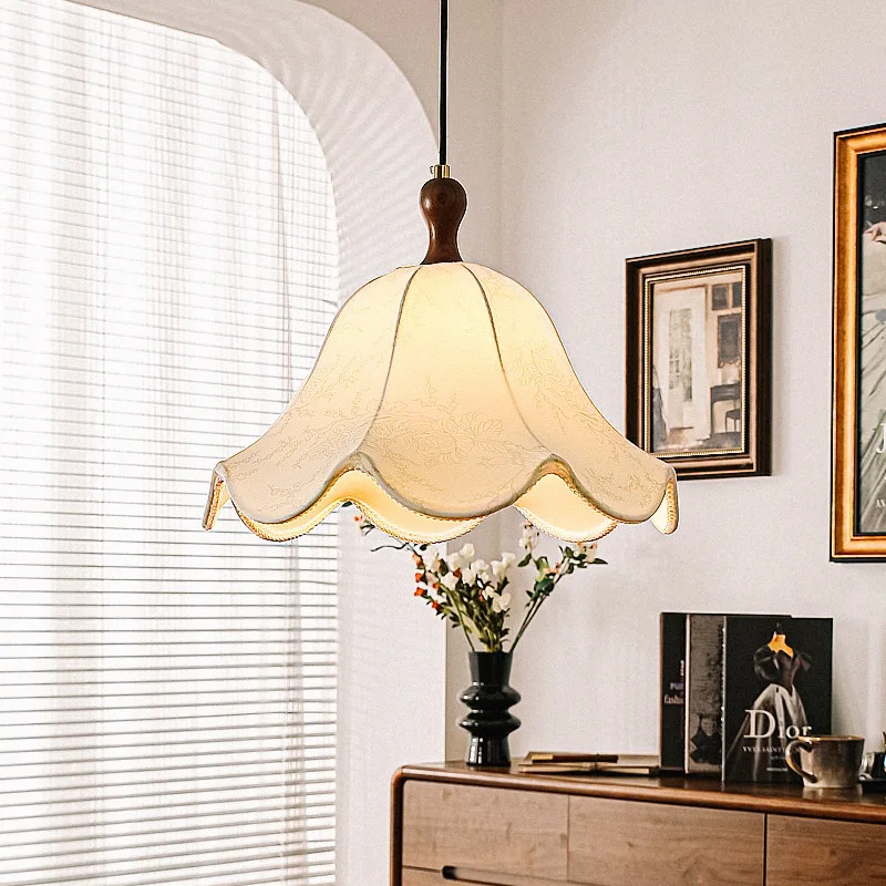 

French Vintage Printed Fabric Pendant - Upscale Multi-Room Chandelier for Bedroom, Dining & Study, Mid-Century Vibe
