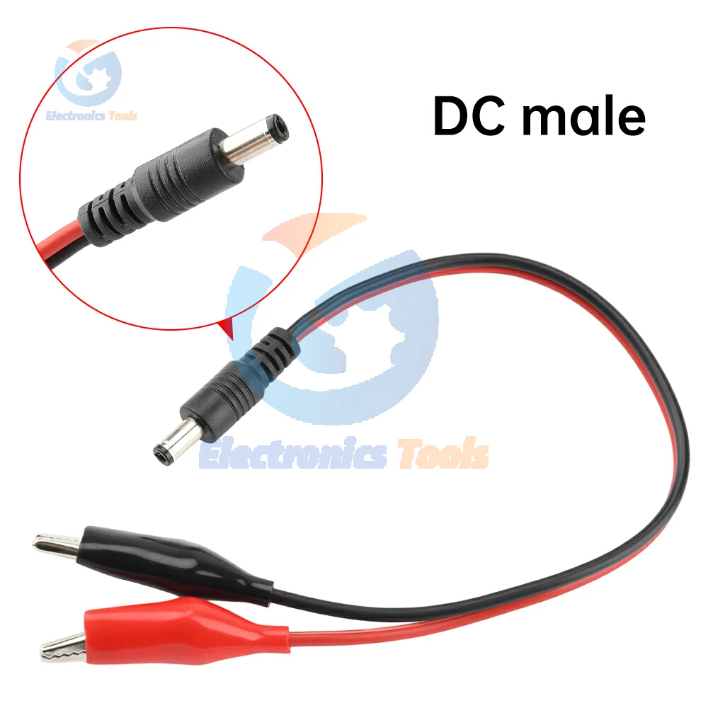 5.5MM 2.1MM Alligator Clip DC Power Male Female Test Lead Cable  Connector To Male Alligator Clip Wire Connector 25CM 30CM
