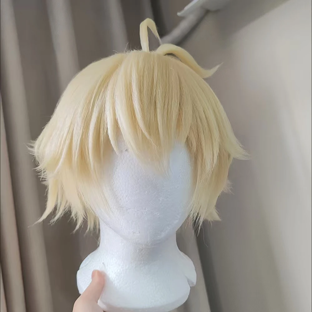 Anime Hyakuya Mikaela Cosplay Wig Short Blonde Hair Heat Resistant Synthetic Wig With Rose Net Halloween Party Cosplay Wigs