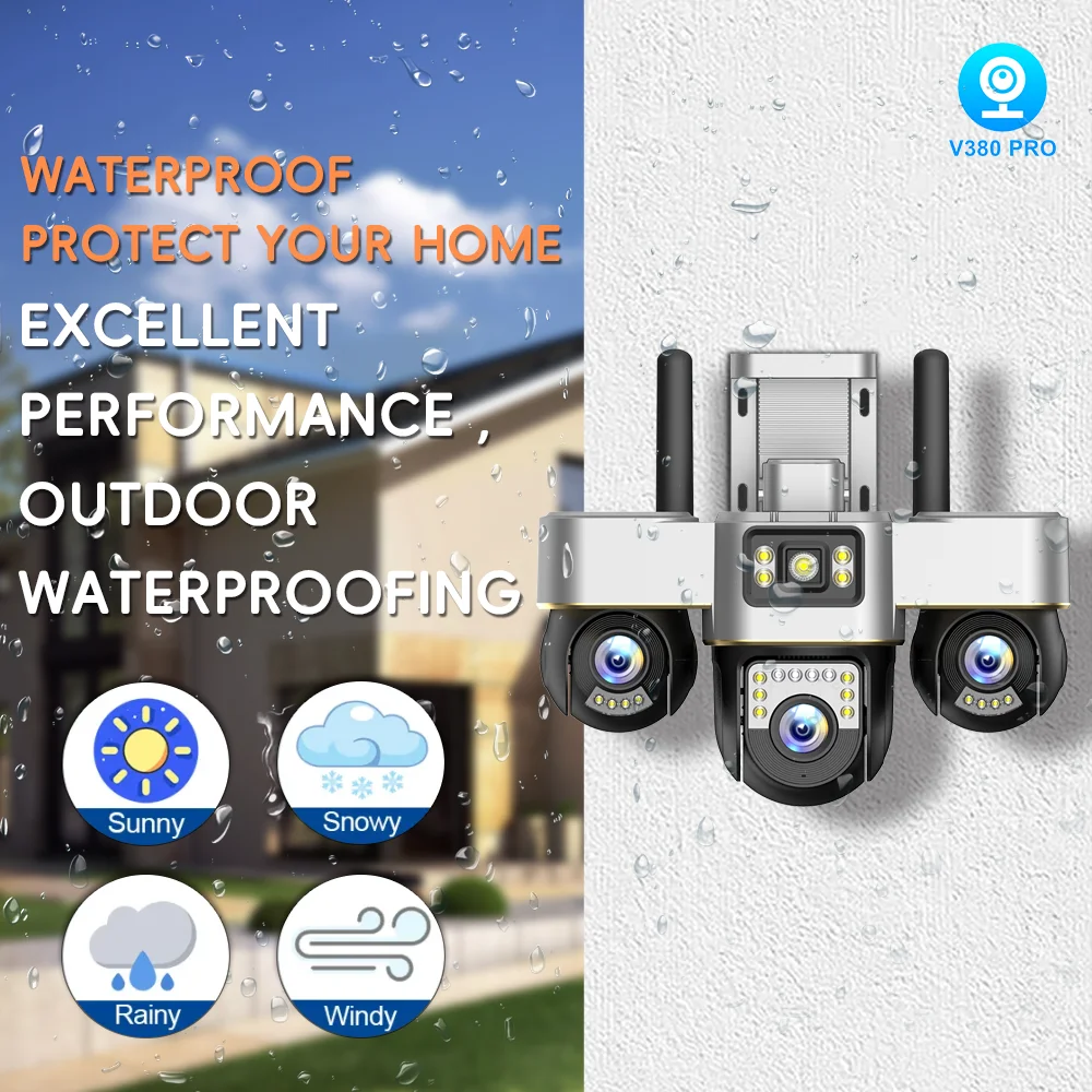 Cámara WiFi 8K 15MP Cámara de seguridad exterior Tres pantallas Tres lentes PTZ 360 °   Cámaras de vigilancia CCTV de protección de seguridad V380
