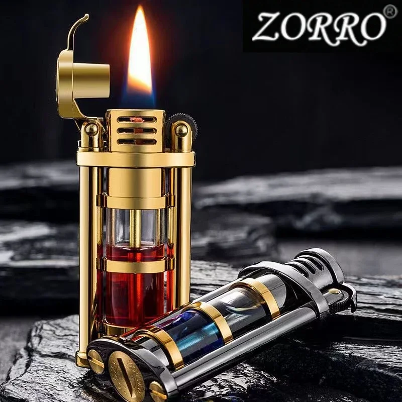 

ZORRO Windproof Kerosene Lighter Vintage Grinding Wheel Transparent Fuel Tank Portable Lighter Cigarette Accessories Men's Gift