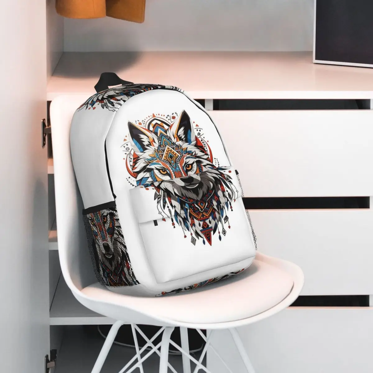 Ethnic Wolf Tradition Wolf Feather Backpack Student BookBag Kids School Bag Laptop Shoulder Bags for Boys Girls