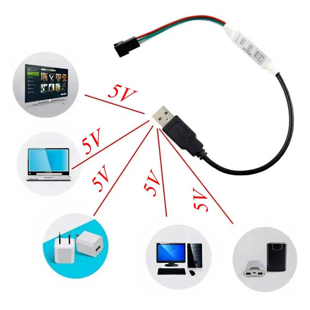 Mini 3-pin controller USB/DC/dual line DC5V-24V