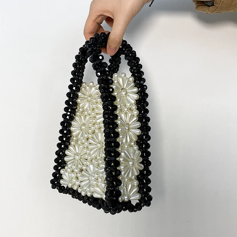 Ladies Party Top-handle Customized Bead Bag Summer Flower Design Hand-woven Celebrity Handbags Unique DesignPurses and Handbags