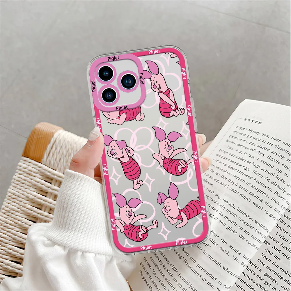 MINISO Winnie-the-Pooh Piglet Phone Case for iPhone 12 11 13 14 15 16 Max Pro Plus Transparent Bezel Shell