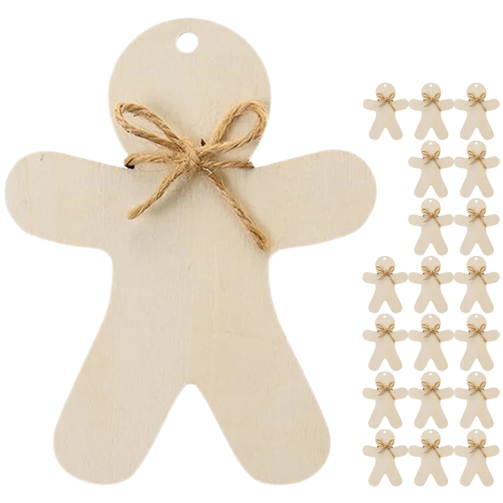 20 Sets Christmas Tree Embellishment Wooden Gingerbread Cutouts Ornament with Holes