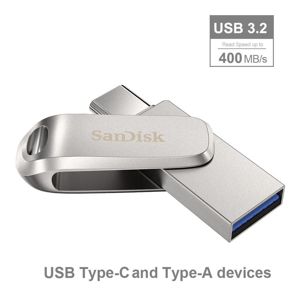 SanDisk Ultra Dual Drive Luxe Flash Drive OTG USB 3.1 Memory Stick para sus dispositivos USB tipo C y tipo A Disco U totalmente metálico