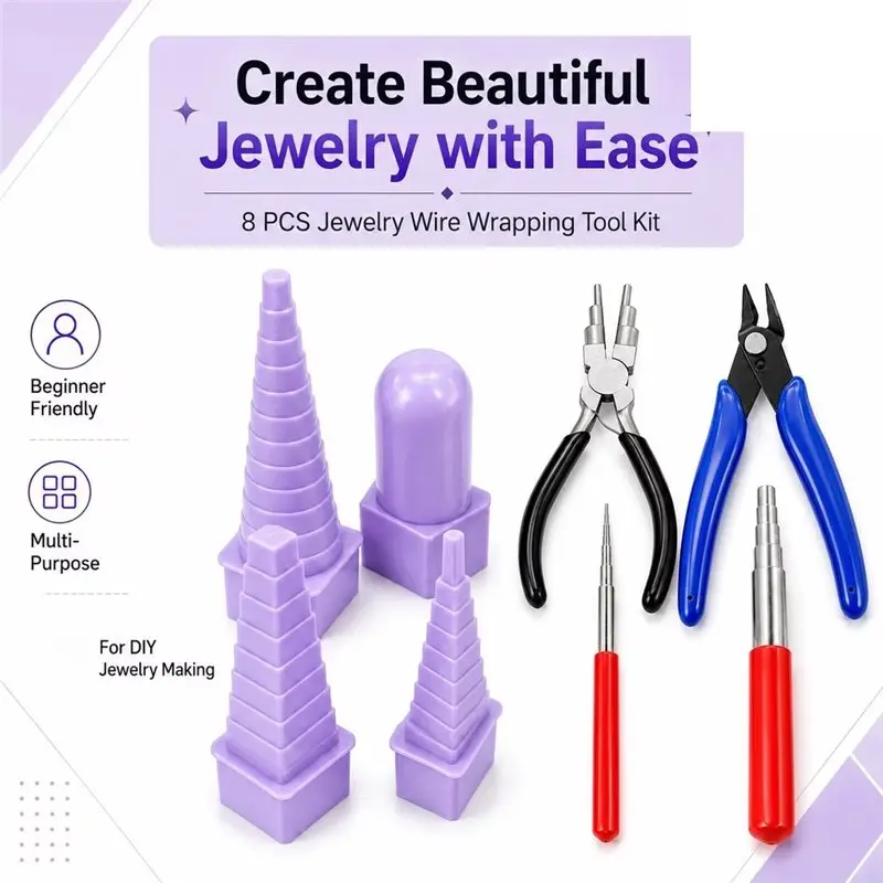ABRU-For Jewelry Wire Wrapping Tools- 8PCS Wire Looping Tool Set 6 Step Bail Making Pliers For DIY Craft Projects