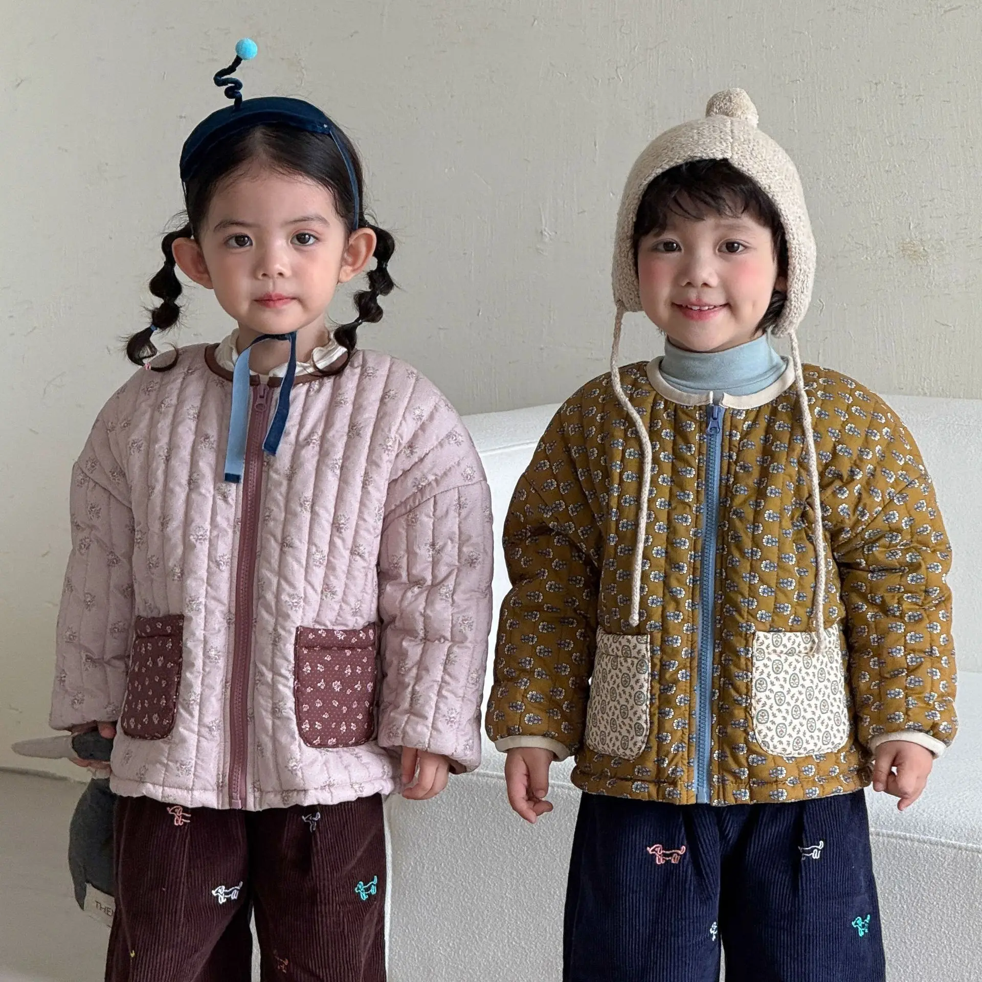 2026 Winter New Children Fleece Warm Coat Girls Cotton Padded Jacket Plus Velvet Thick Boys Floral Quilted Coat Kids Clothes