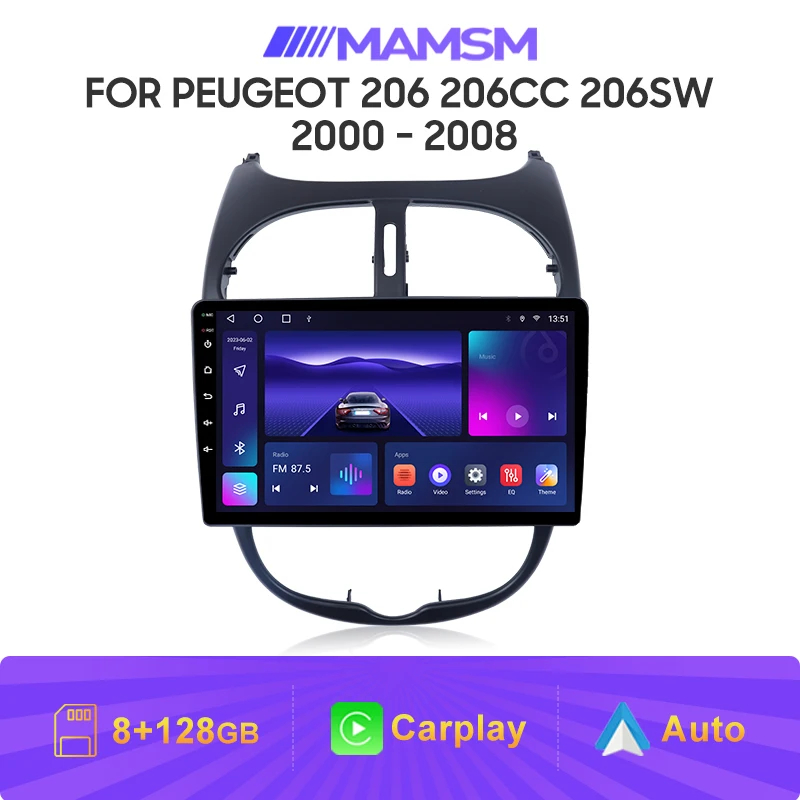 MAMSM Android 12 For PEUGEOT 206 206CC 206SW 2000-2008 Carplay Car Stereo Radio Multimedia Player GPS Navigation No 2 din 2din