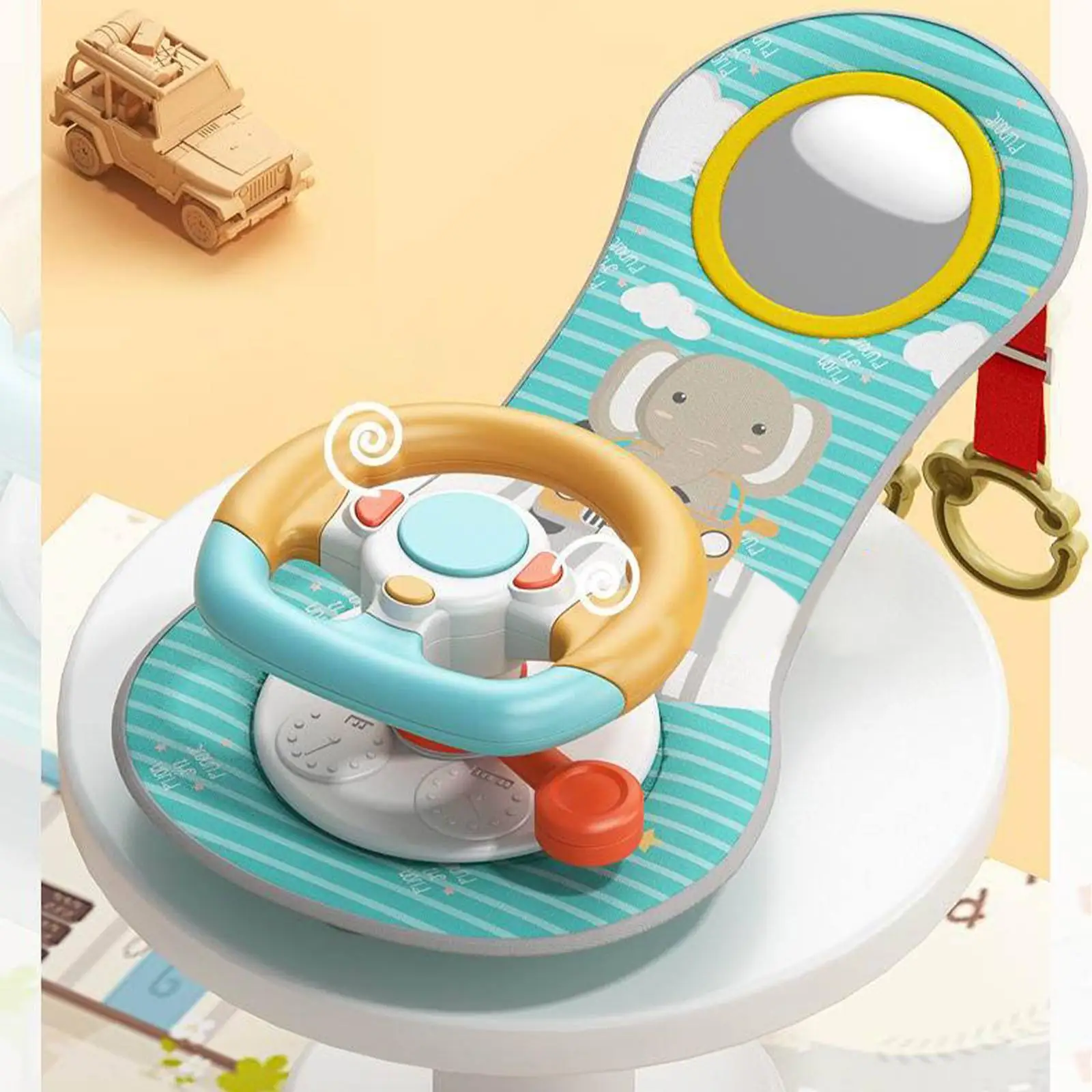 Baby Car Steering Wheel Toy Adjustable Batteries Powered Interactive Games Driver Training Simulation Driving for Car Back Seat