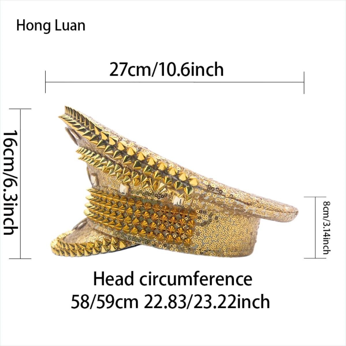 HongLuan Goldener Halloween-Kostümhut, Kapitänshüte mit Strasssteinen für Burning Man Festival Woman, Cosplay Damenaccessoires
