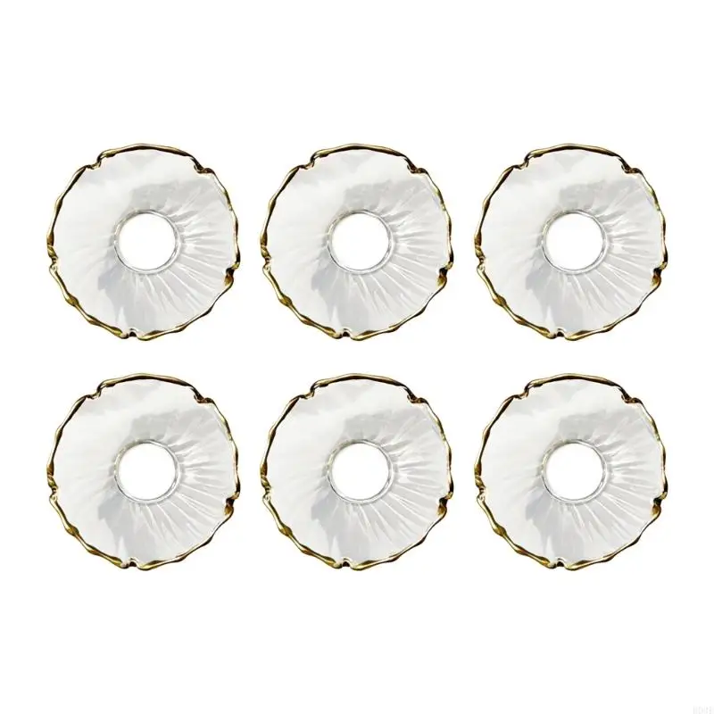 Packung mit 6 eleganten goldbesetzten Glas-Bobeches für Kerzenständer, Kerzenwachs-Fänger, Ringe für Heimdekorationen und Tisch – Detail 2