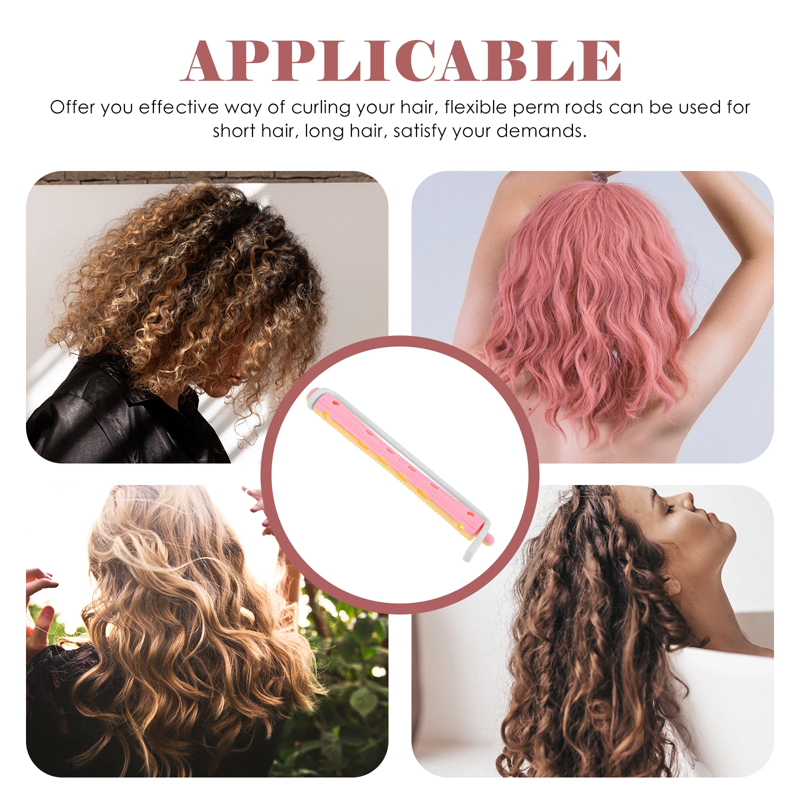 

12pcs Hollow Perm Rods Lightweight Compact Cold Pink Yellow PC 95022 Women Hair Curlers Short Long Hairstyling