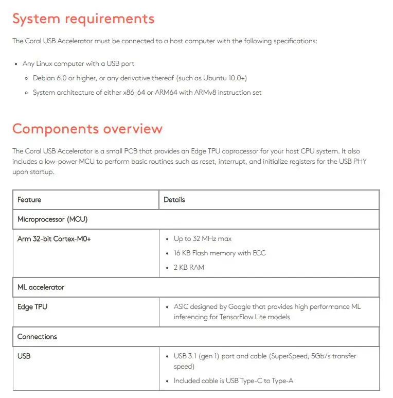 مسرع USB مرجاني مع معالج مسرع Google Edge TPU ML