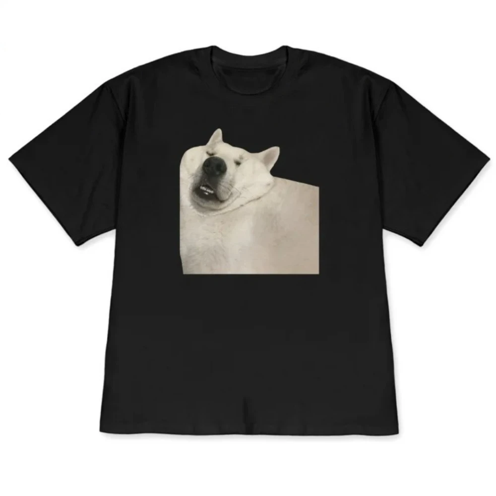 Funny Smiling Dog Meme Tee Cute Akita Dog Graphic Tee Novelty Dog Print Shirt for Women Casual Top for Dog Lovers Y2k Style Tops