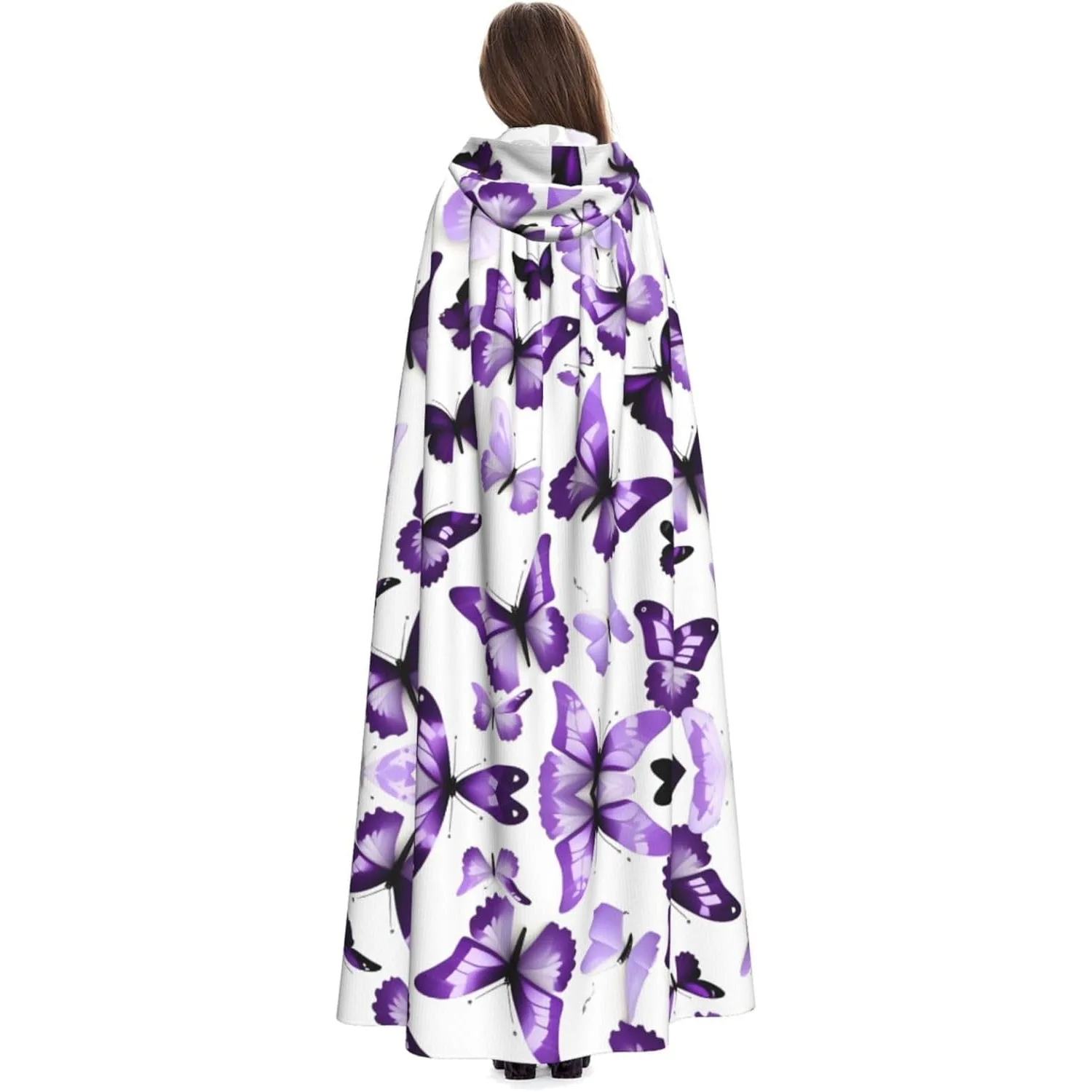 

White Purple Butterflies print Adult Hooded Cape Carnival Festival Cape Cosplay Robe Costume party Gothic Carnival