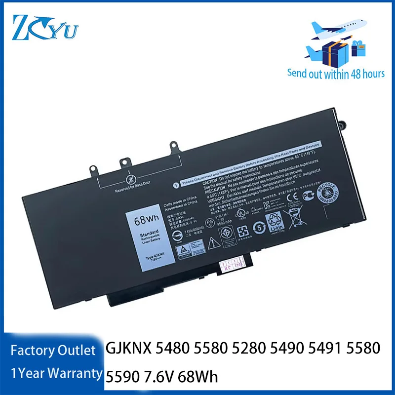 GJKNX Laptop Battery for Dell Latitude 5480 5580 5280 5490 5491 5580 5590 7.6V 68Wh