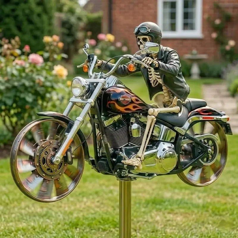 Moulin à vent décoratif 2D en métal pour moto, idéal pour la cour, le patio, la pelouse, le jardin, l'aménagement paysager et la décoration artistique extérieure.