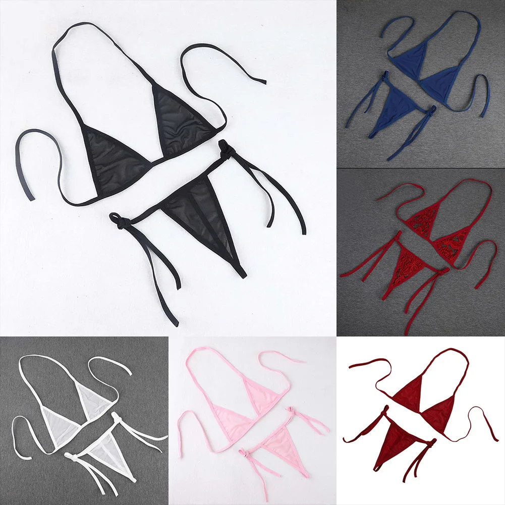 

2PCS/SET Women Sexy Lingerie Bikini Set Swimwear Bra With Tie Side Thong Beachwear Swimsuit Bathing Suit