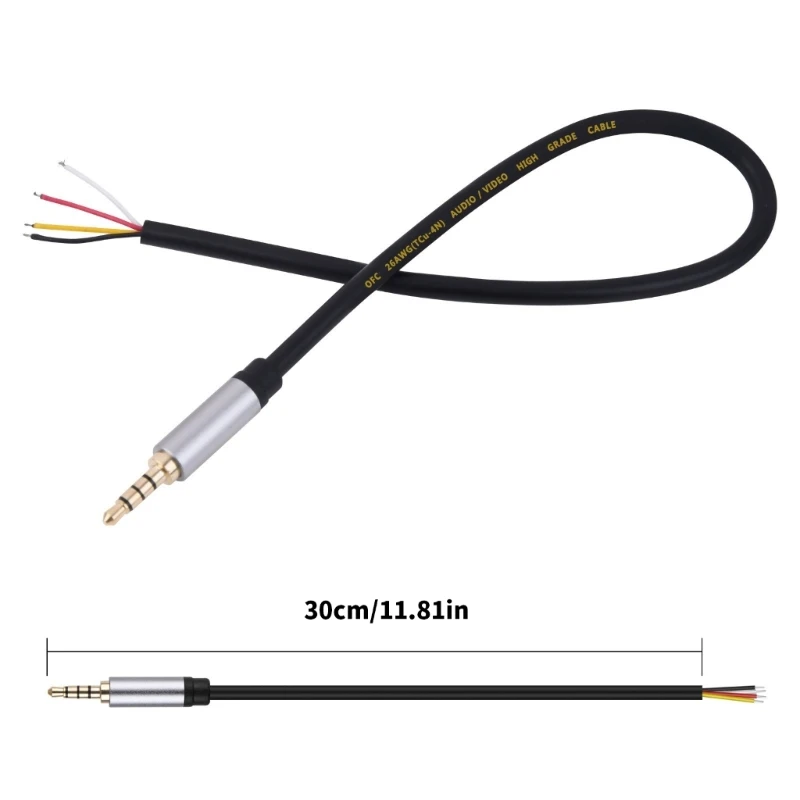 3.5mm Male Jacks Bare Wire Cable 1/8in TRRS 4Pole Plugs to Bare Wire Open End Cable for Earphone Microphones Repair
