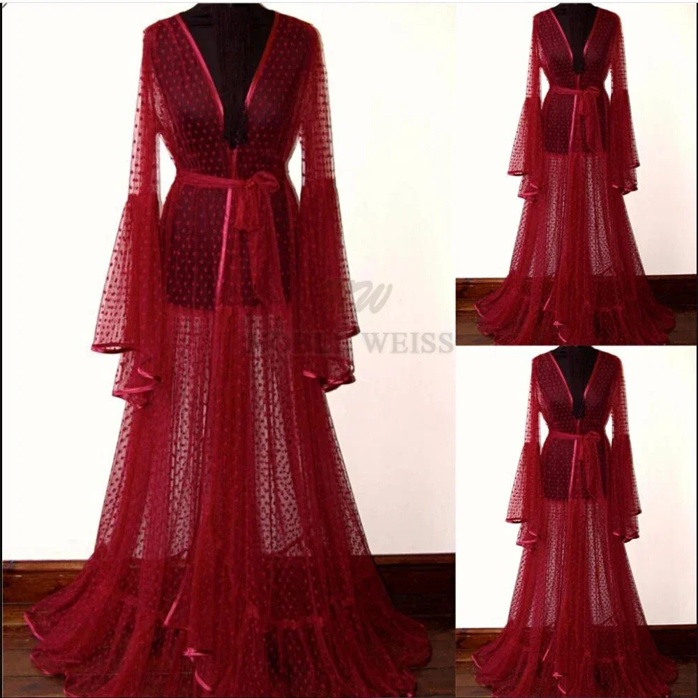 Dots Tulle Bride Jacket Trumpet Long Sleeves Wedding Robe Wedding Capes Bolero Jacket Wedding Robe Tulle Shrug Customized