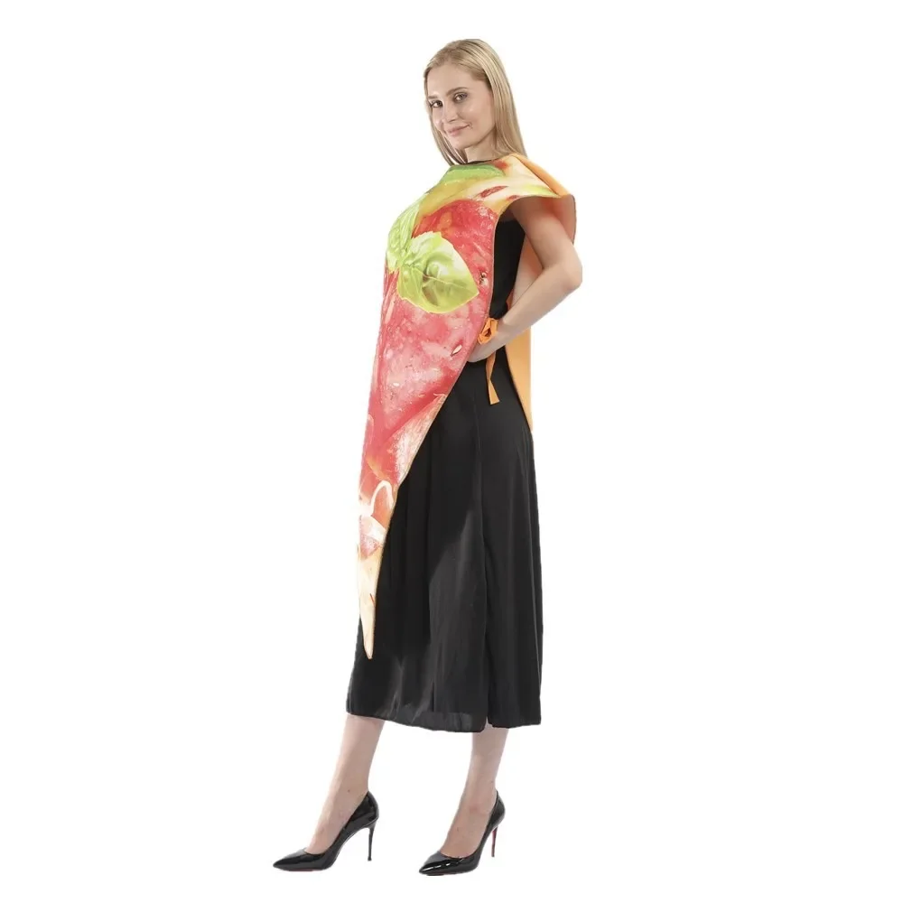 Disfraz de salchicha de comida con estampado 3D para adultos y niños, traje de una pieza familiar para Halloween, Pizza, Carnaval y comida