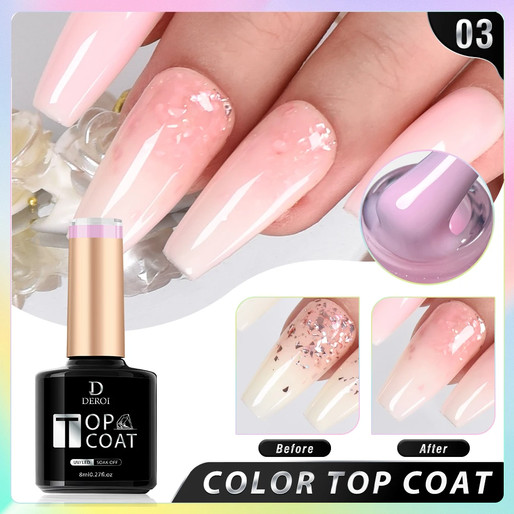 8ml Nude No Wipe Gel Top Coat Aurora Blue Glitter Solid Topcoat Super Jelly Pink Varnish Gel Soak Off UV Gel Polish Nail Art