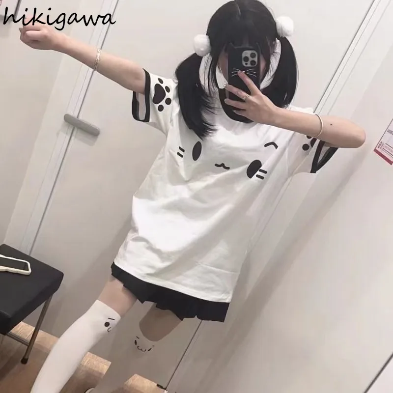 2025 Ropa Mujer Oversized T Shirts Women's Clothing Fashion White Tees Cartoon Print Short Sleeve O-neck T-shirt Cute Y2k Tops
