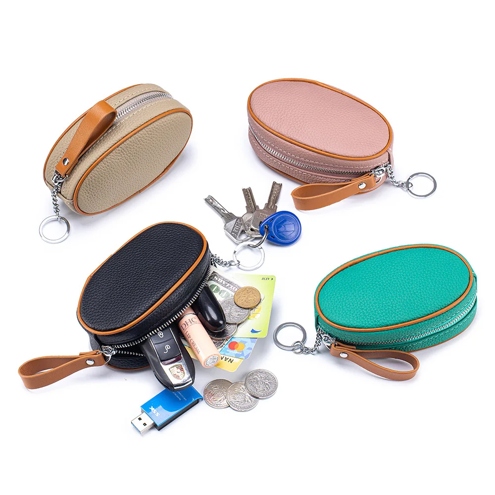 Alirattan 2026 New Genuine Leather Coin Purse Mini Small Bag Cowhide, Contrasting Color Compact Keychain Storage Wallet