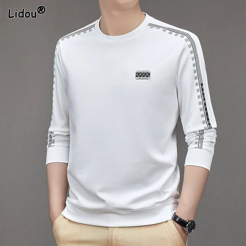 2023 New Spring and Autumn Fashion Minimalist Round Neck Striped Label Casual Loose Oversized Comfortable Versatile Men's Hoodie