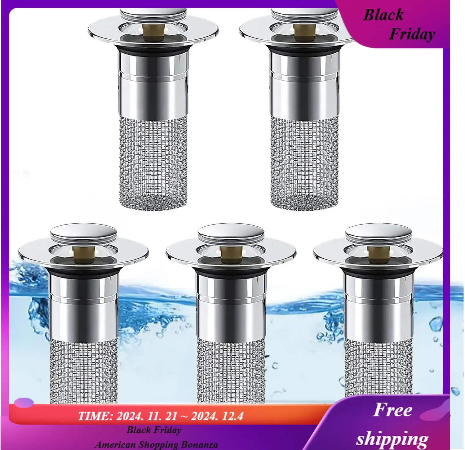 Drain Hair Catcher Bathroom Sink Stopper Hair Catcher, Pop-up Sink Drain Strainer with Removable Stainless Steel Strainer Basket