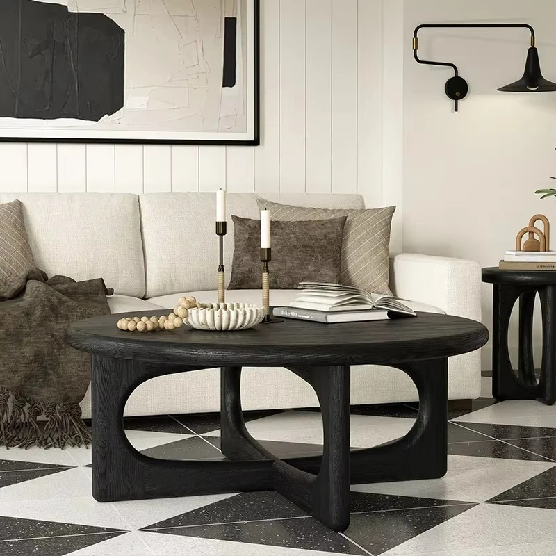 

#Coffee Table In Black-Stained Wood Plywood Construction With Curved Openings