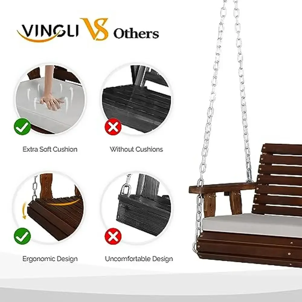 Outdoor Hanging Swing with Extra Cushions High Weight Capacity 880 LBS Well-Coated Surface Rustic Porch Swing Stand