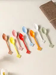 8Pcs Ceramics Coffee Spoon Afternoon Tea Tableware Accessories Kitchen Bar Counter Tools Tea Desserts Coffee Mixing Spoon