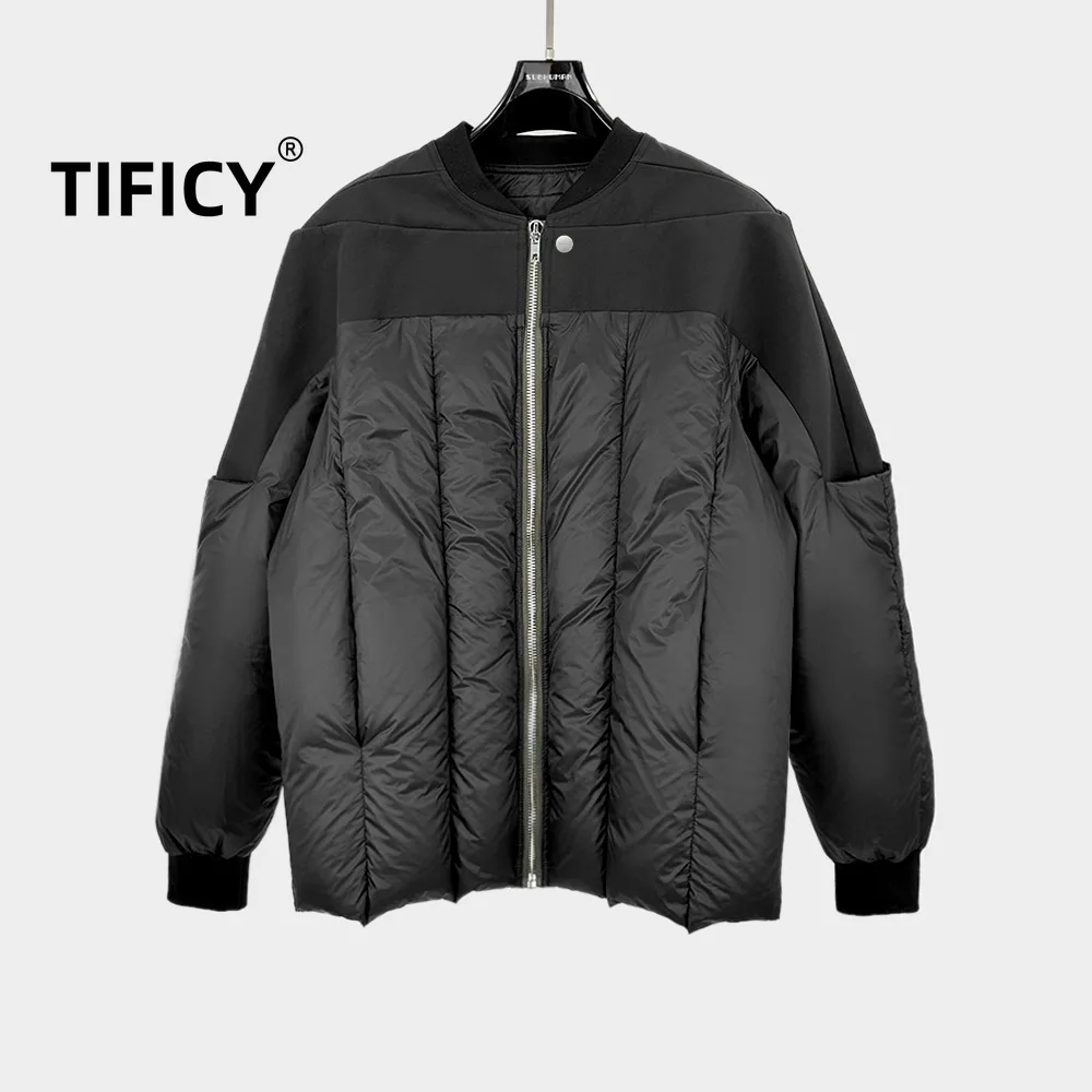 

High Street Down Jacket Men's Autumn/Winter Dark Thick Edition 90 White Duck Down Jacket Warm Splicing Design Bread Coat