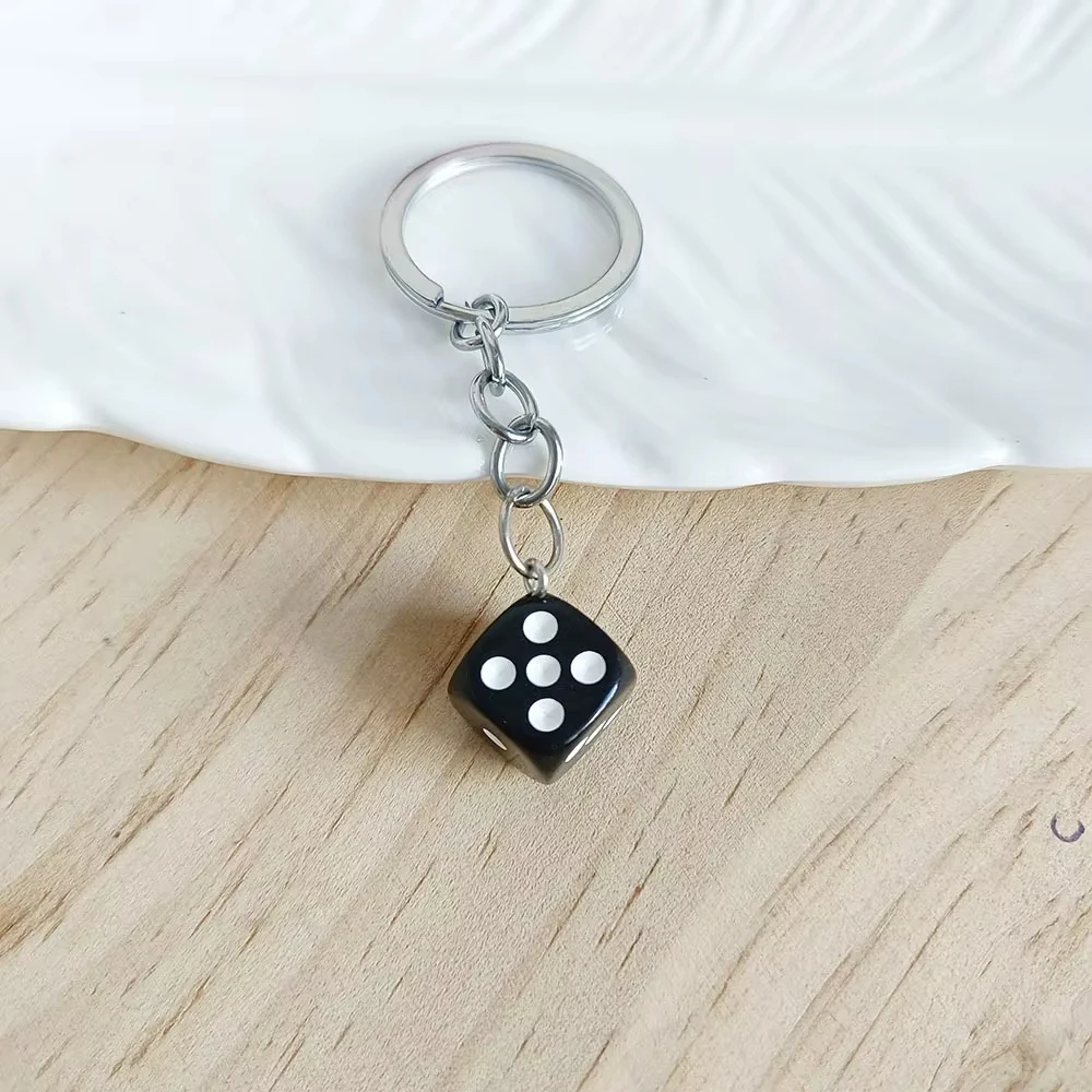 Transparent Dice Keychain with White and Black Dots, Fashionable Daily Accessories