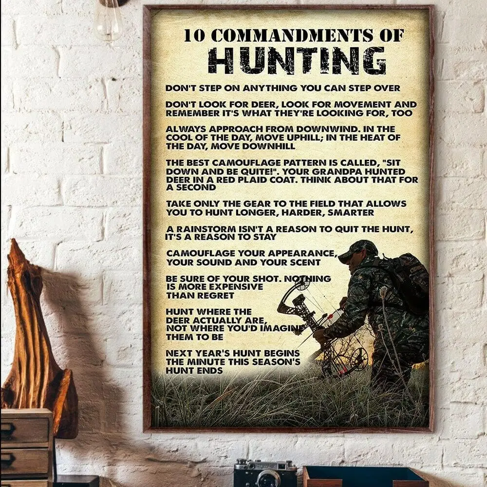Vintage Metal Tin Sign 10 Commandments of Bowhunting Hunting Bow Dont Step On Anything Hunter Poster Wall Art for Home