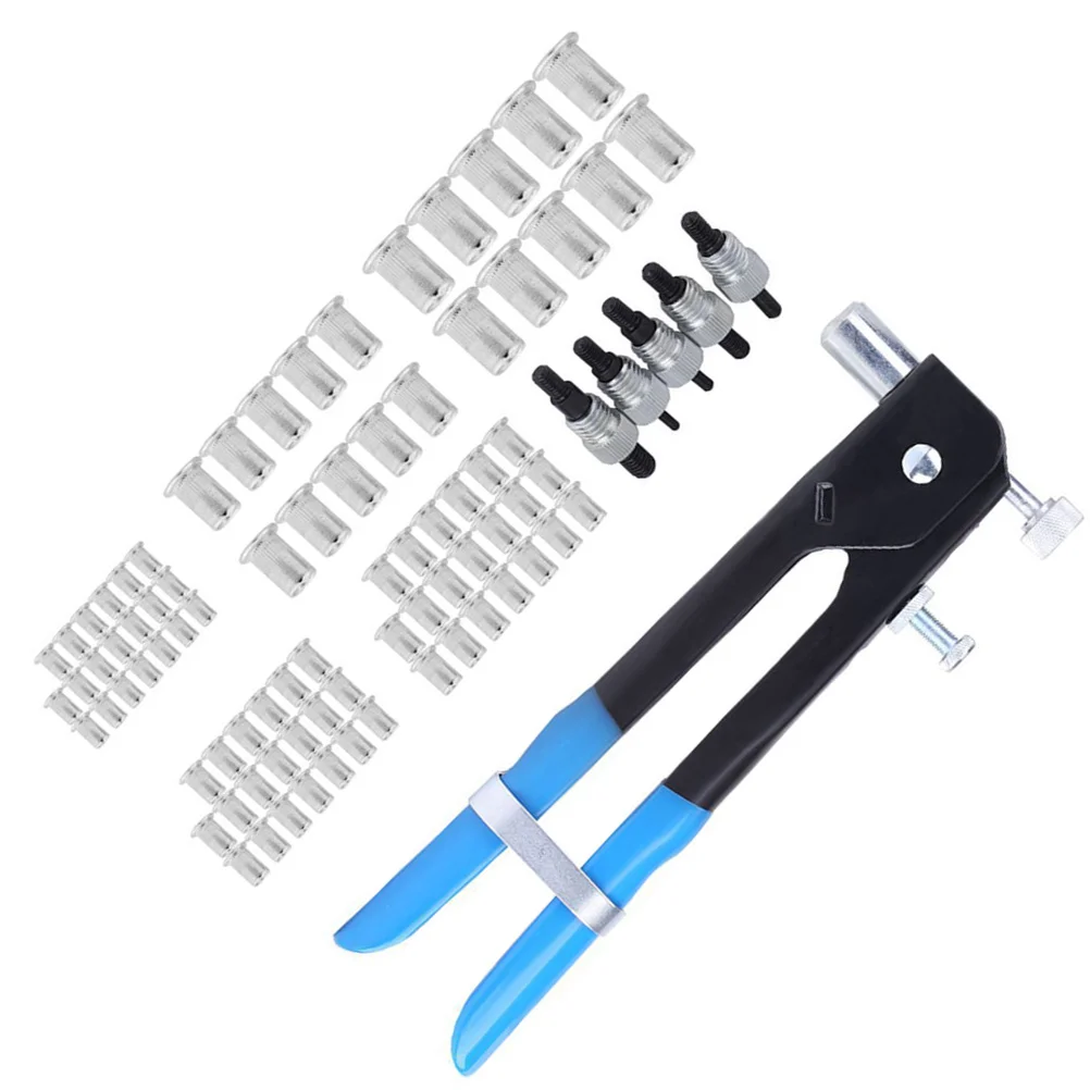 86 Uds herramienta de remache de tuerca Kit de remachado manual herramienta de remachado roscado para reparación de muebles de coche remache de acero ergonómico mango antideslizante