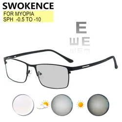Myopia Eyeglasses Sphere -0.5 TO -10 Women Men Alloy Full Frame Photochromic Or Blue Light Blocking Prescription Spectacles F185
