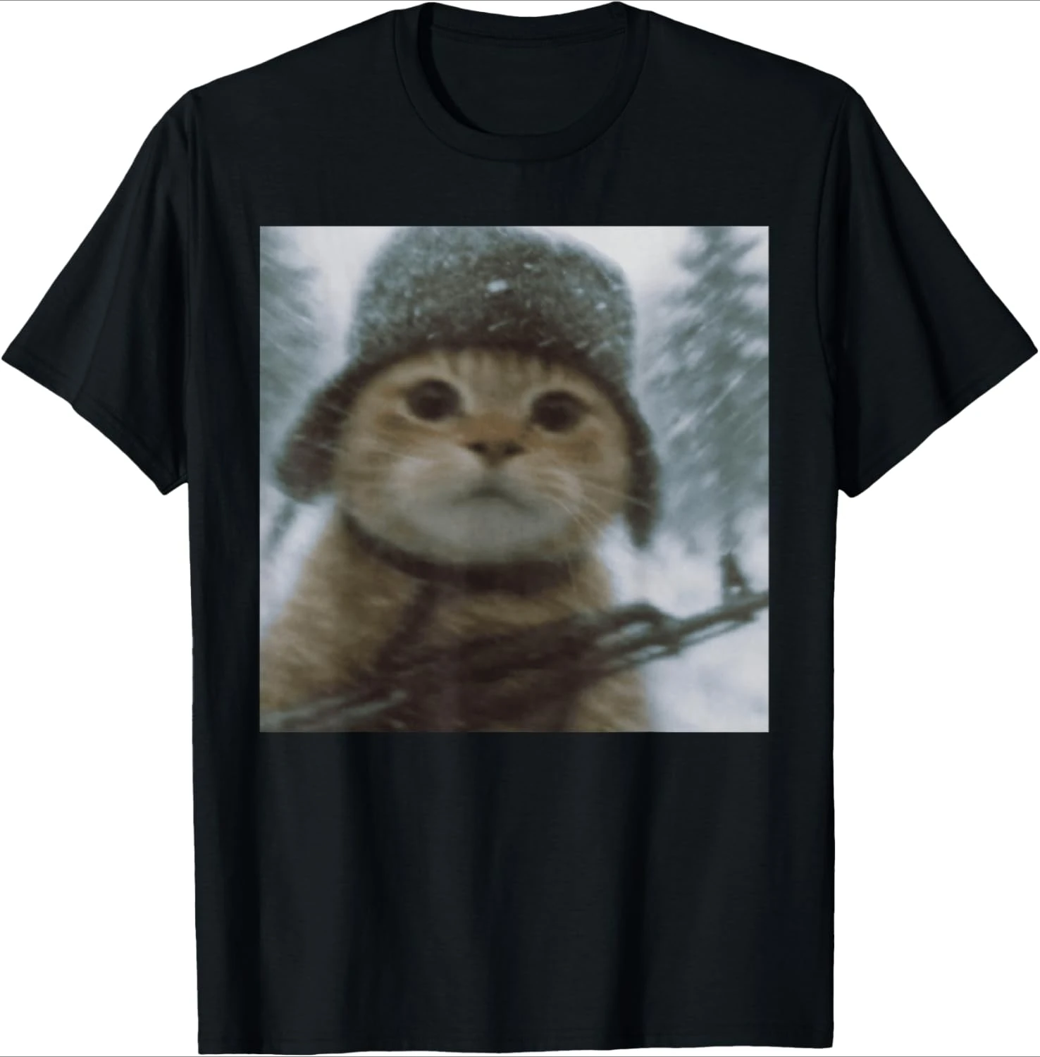 

2026 весна лето милый кот в зимней шапке с принтом черная футболка забавная повседневная модная универсальная футболка с круглым вырезом и коротким рукавом